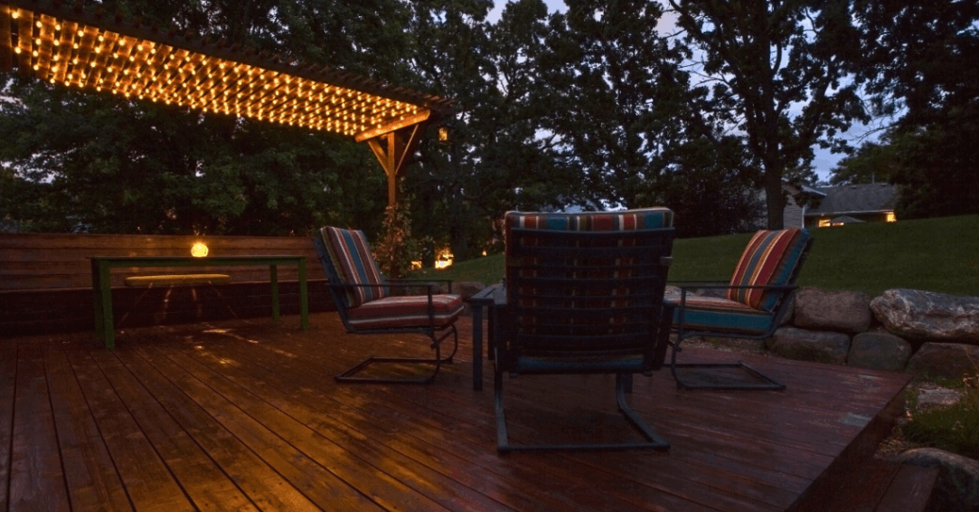 large deck with deck lights